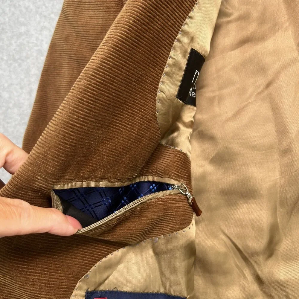 Henry Jacobson Corduroy Sport Coat  44R Brown Hand Tailored Jacket Elbow Patches